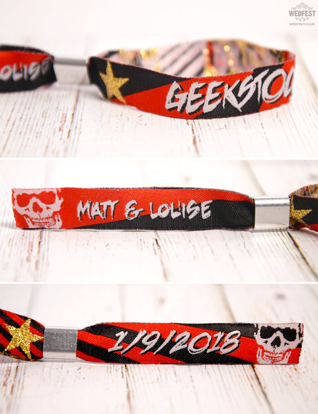 customised geekstock rock wedding wristbands favors