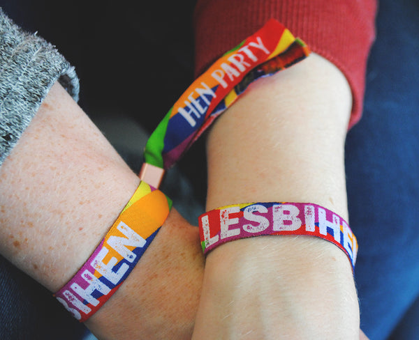 LESBIHEN ® Bride Pride Gay / Lesbian Hen Party Rainbow Wristbands