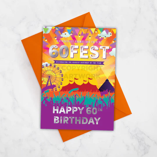 60FEST 60th Birthday Card, Festival Theme 60th Birthday Card