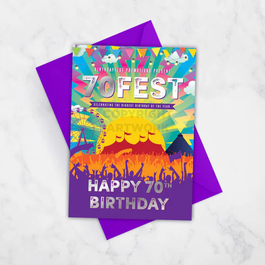 70FEST 70th Birthday Card, Festival theme 70th Birthday Card | Hen ...
