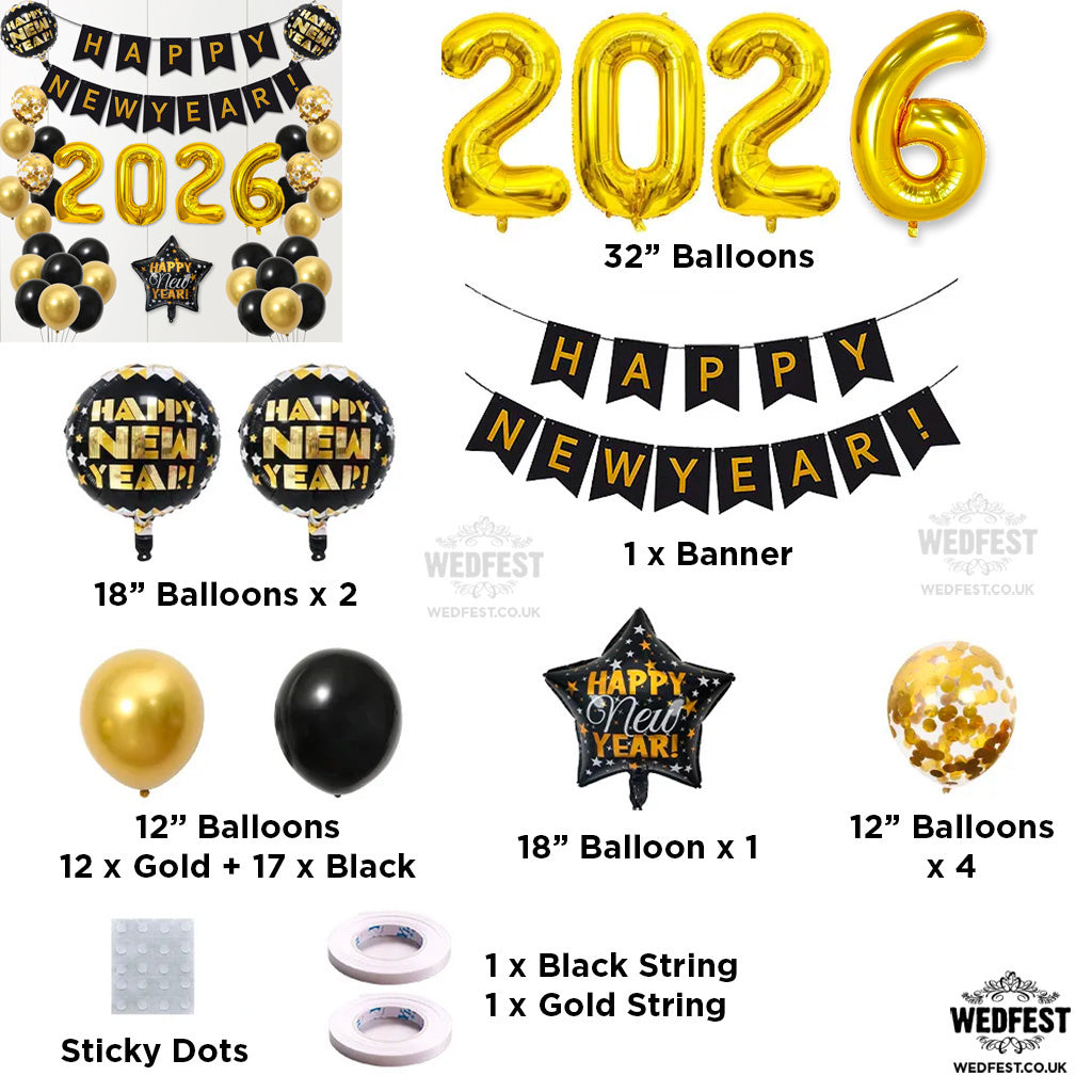 2026 Folienballon Happy New Year – Silvester Deko, Gold & Silber, 16 Zoll, Für Girlande, Partydeko, Neujahrsfeier