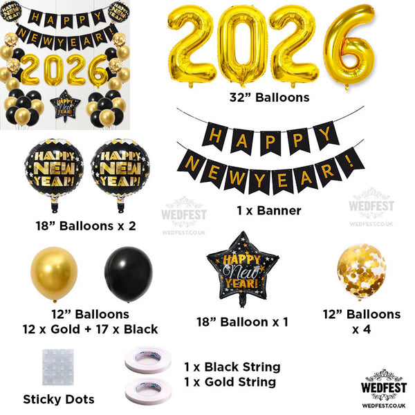 2026 New Years Eve Balloons Decorations Set ~ Large Happy New Year NYE 2026 Balloons