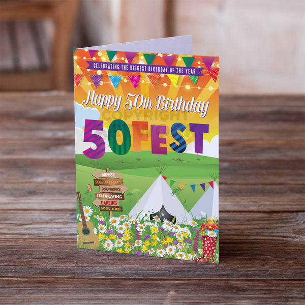 50fest festival sign theme 50th birthday card fifty fest