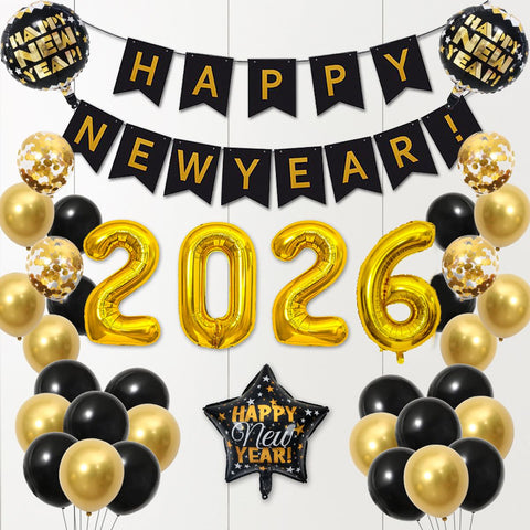 2026 New Years Eve Balloons Decorations Set ~ Large Happy New Year NYE 2026 Balloons