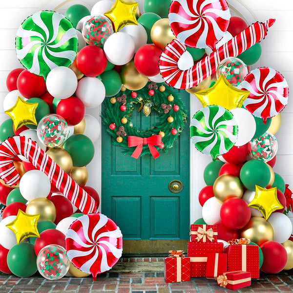 christmas xmas balloon garland red green gold party balloons