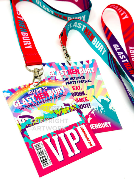 glasthenbury festival theme henfest hen party lanyards