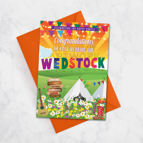 wedstock glastonbury festival wedding day card wedding congratulations card