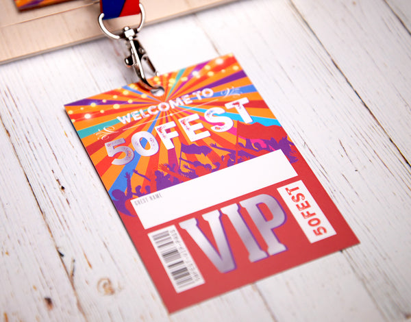 50fest 50th birthday party vip lanyard favours