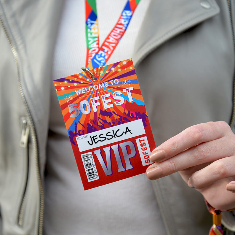 50fest 50th birthday party vip lanyards