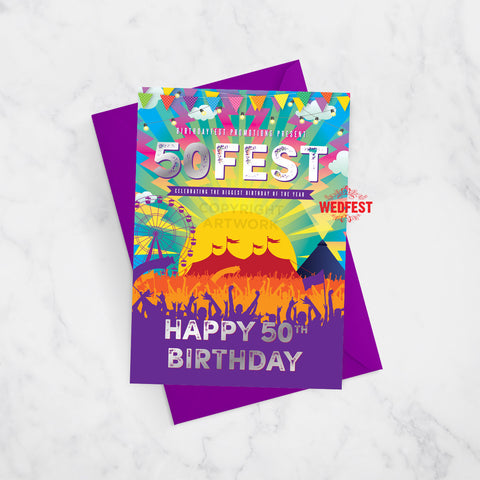 50FEST festival theme 50th birthday card