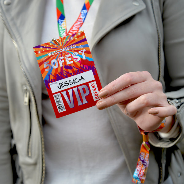 50fest festival 50th birthday party vip pass lanyard favours