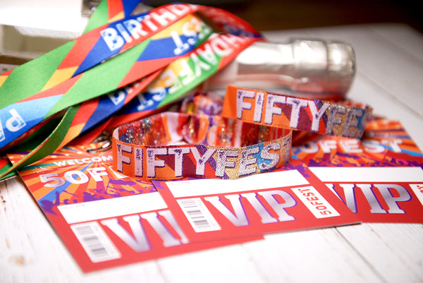 50th birthday party festival themed favours wristband vip pass