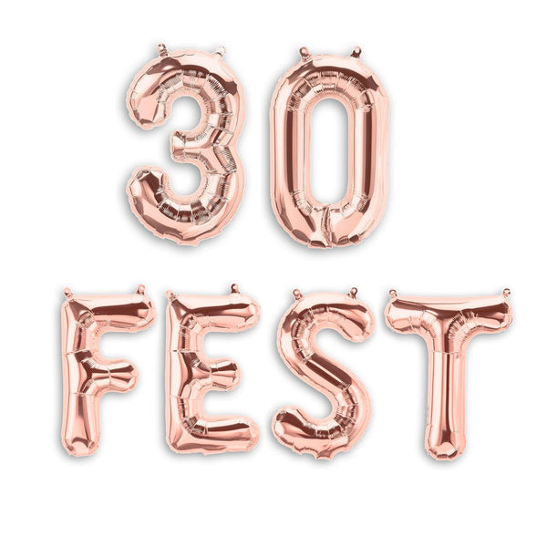 ROSE GOLD 30fest 30th birthday party foil balloons