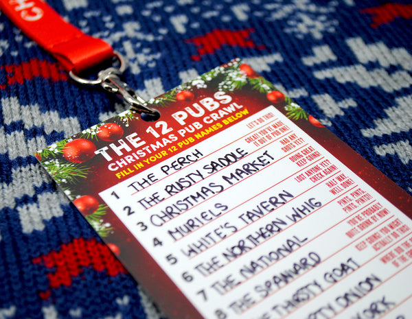 THE 12 PUBS Christmas Party Pub Crawl List Lanyard Guides