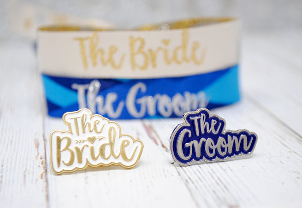 The Bride & The Groom Wedding Enamel Pin Badge Gift Set