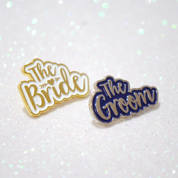 The Bride & The Groom Wedding Enamel Pin Badge Gift Set