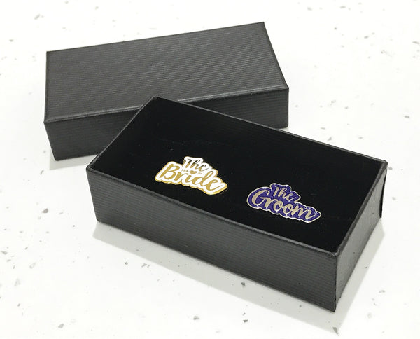 The Bride & The Groom Wedding Enamel Pin Badge Gift Set