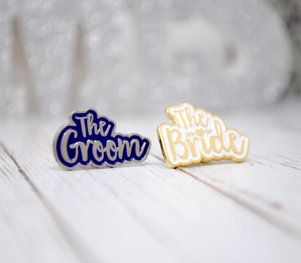 The Bride & The Groom Wedding Enamel Pin Badge Gift Set