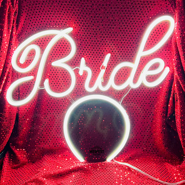 bride neon sign head band head piece wedding hen party
