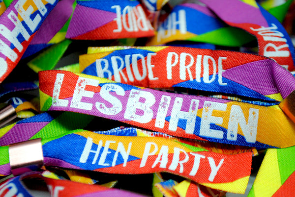 LESBIHEN ® Bride Pride Gay / Lesbian Hen Party Rainbow Wristbands