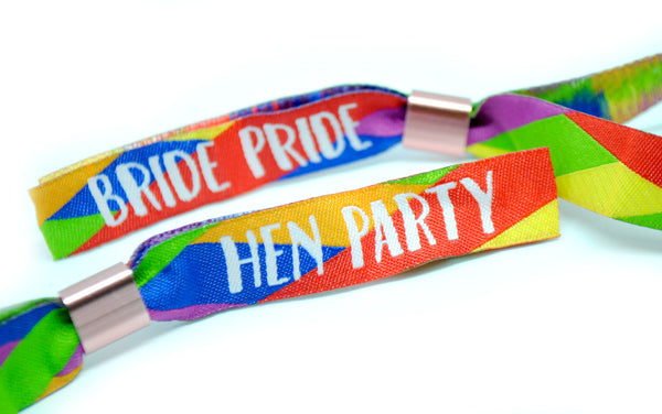 LESBIHEN ® Bride Pride Gay / Lesbian Hen Party Rainbow Wristbands