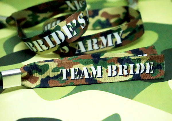 brides army camouflage theme hen party wristband favours
