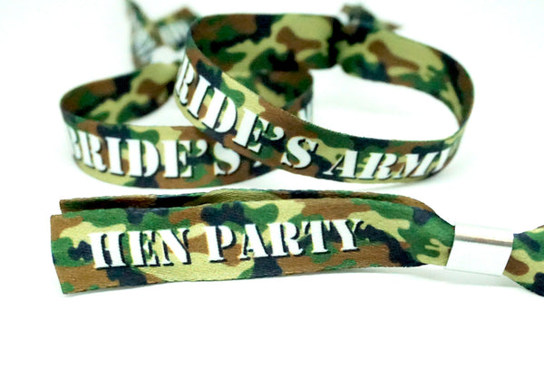 brides army camouflage hen party wristbands