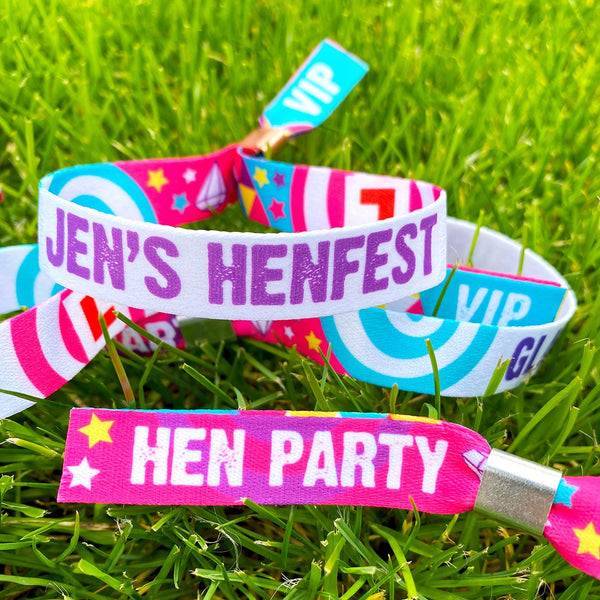 custom personalised henfest hen party wristbands