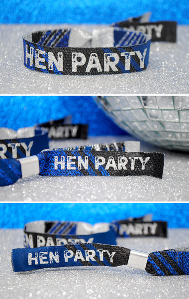 Hen Party Wristbands in Black, Blue & Silver