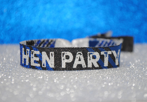 Hen Party Wristbands in Black, Blue & Silver