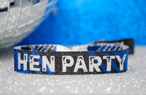 Hen Party Wristbands in Black, Blue & Silver