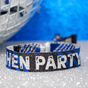 Hen Party Wristbands in Black, Blue & Silver