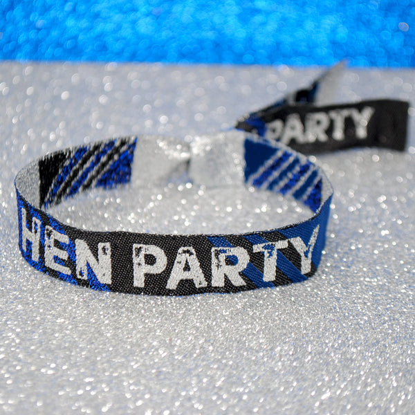 Hen Party Wristbands in Black, Blue & Silver