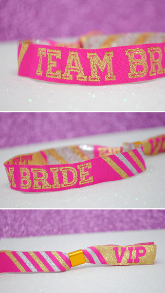 Team Bride 'Cheerleader' Pink / Gold Hen Party Wristbands
