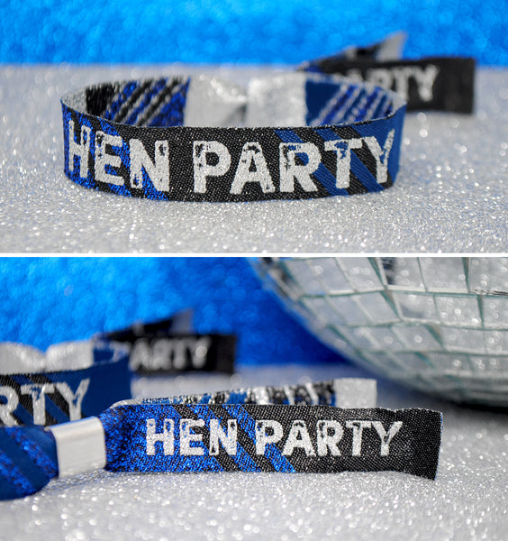 Hen Party Wristbands in Black, Blue & Silver