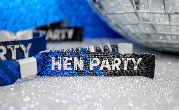 Hen Party Wristbands in Black, Blue & Silver