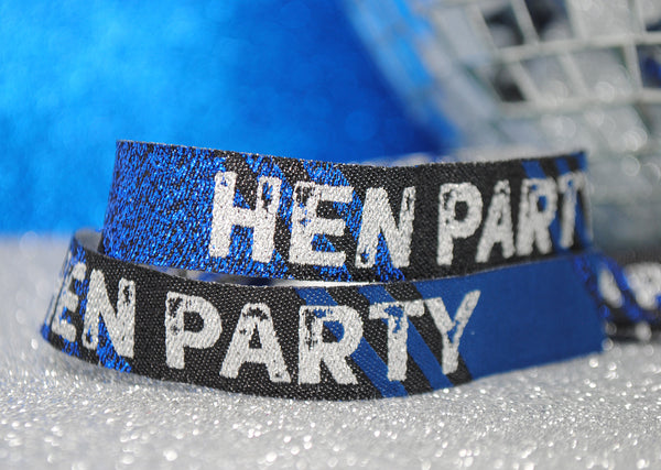 Hen Party Wristbands in Black, Blue & Silver