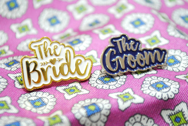 The Bride & The Groom Wedding Enamel Pin Badge Gift Set