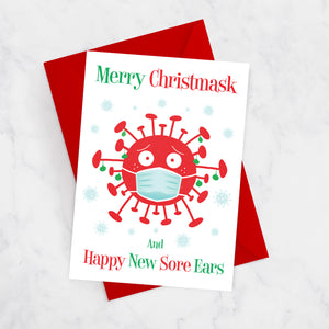 merry christmask mask coronavirus covid funny christmas -card