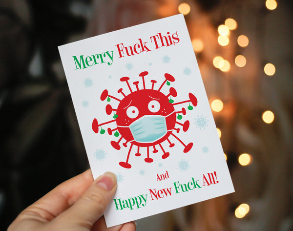 merry fuck this mask theme coronavirus covid funny rude christmas card 2020