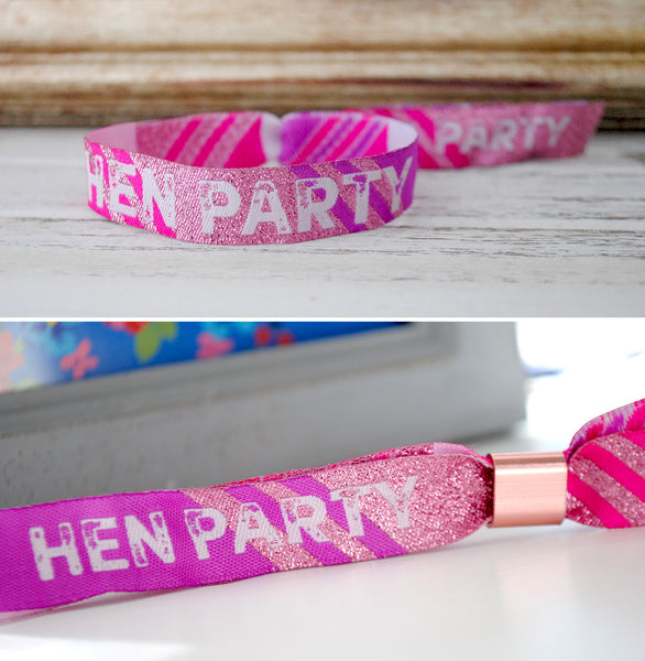 Hen Party Festival Style Wristbands in Rose Gold, Pink & Purple