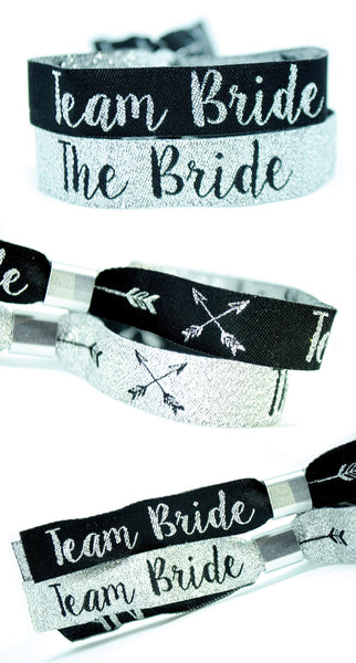 Team Bride Silver & Black Hen Party Wristbands Favours