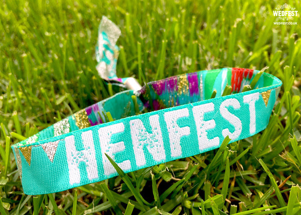 henfest teal green festival hen do party wristbands
