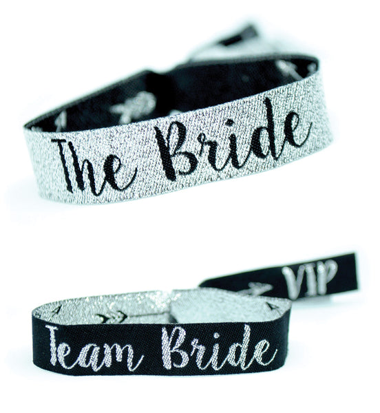 Team Bride Silver & Black Hen Party Wristbands Favours