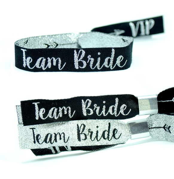 Team Bride Silver & Black Hen Party Wristbands Favours