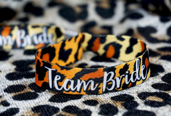 team bride leopard print hen do party wristbands accessories