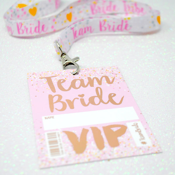 team bride rose gold hen party vip pass lanyard