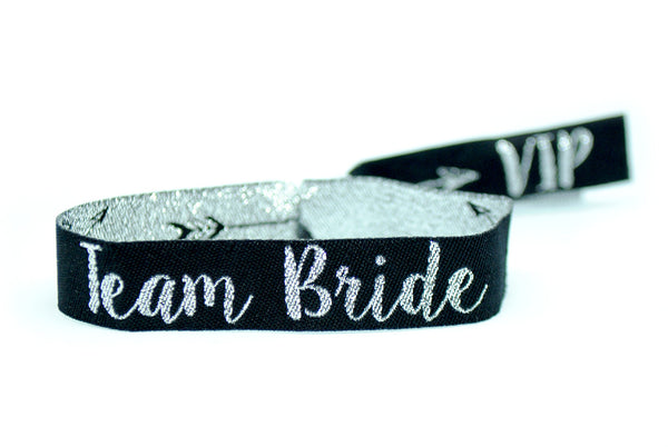 Team Bride Silver & Black Hen Party Wristbands Favours