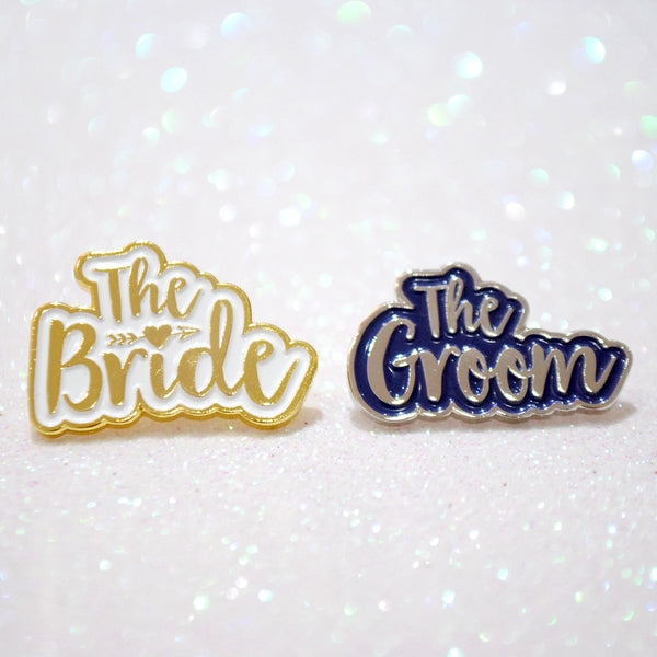 The Bride & The Groom Wedding Enamel Pin Badge Gift Set