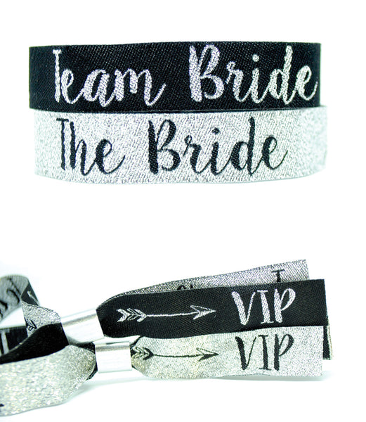 Team Bride Silver & Black Hen Party Wristbands Favours